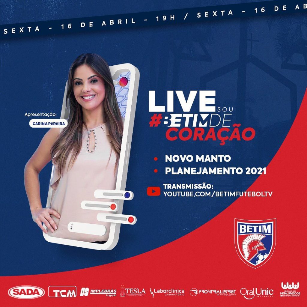 Divulgação para live de lançamento de nova coleção de uniformes do Betim Futebol