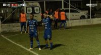 Jogadores comemoram gol do Aymorés contra o União Luziense em partida da sexta rodada do Módulo 2 do Campeonato Mineiro