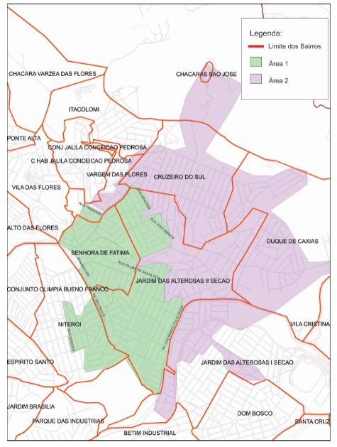 Mapa áreas com rodízio no abastecimento de água em Betim (Imagem Copasa/Divulgação)