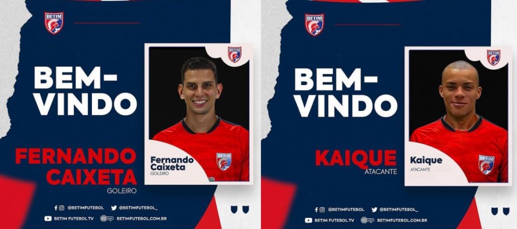 Fernando Caixeta e Kaique são anunciados pelo Betim Futebol para o Módulo II do Campeonato Mineiro (Imagem Reprodução/Redes sociais)